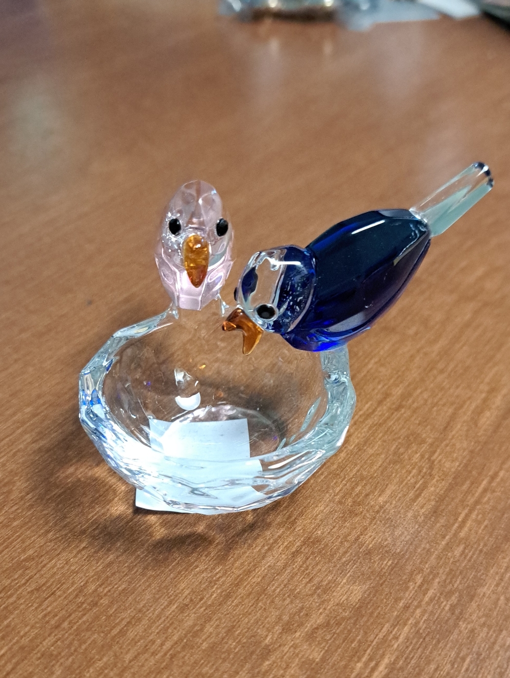 Hobby Lobby Glass Bird Trinket Dish with Blue and Pink Birds